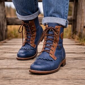 Vintage Justin Blue Packer Boots USA Lace Up Western Ranch Ralph Lauren Vintage